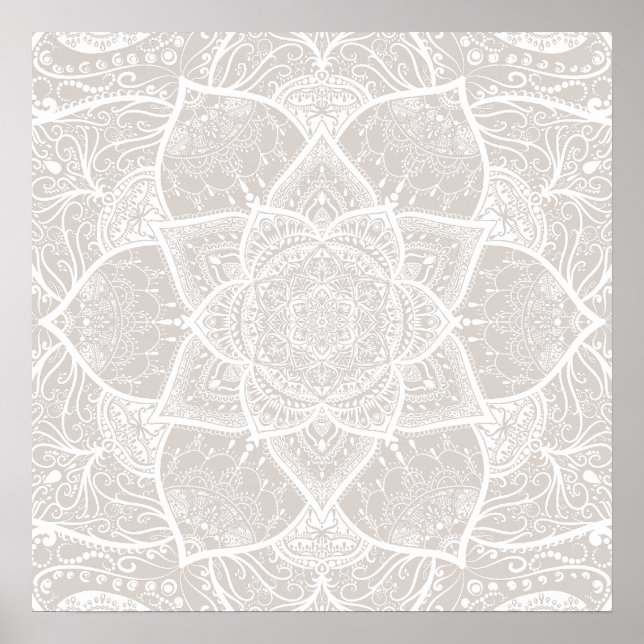 Grey and White Mandala - Loergann in Lynx Poster (Front)
