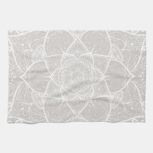 Grey and White Mandala - Loergann in Lynx Tea Towel