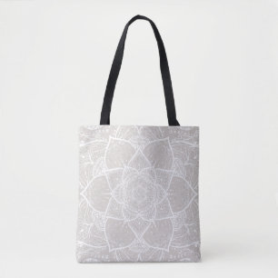 Grey and White Mandala - Loergann in Lynx Tote Bag
