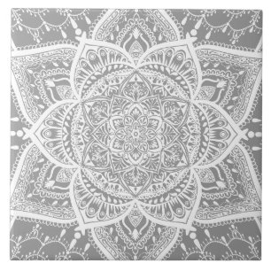 Grey and White Mandala - Loergann in Stone Ceramic Tile