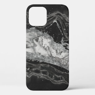 Grey and white marble and silver abstract iPhone 12 pro case
