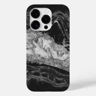 Grey and white marble and silver abstract Case-Mate iPhone 14 pro case