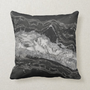 Grey and white marble and silver abstract cushion