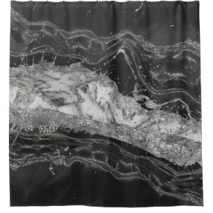 Grey and white marble and silver abstract shower curtain