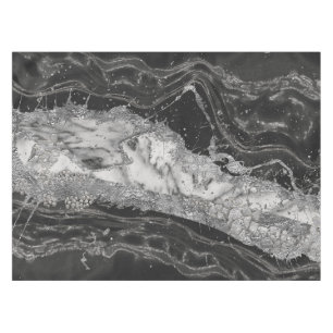 Grey and white marble and silver abstract tablecloth