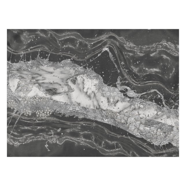 Grey and white marble and silver abstract tablecloth (Front (Horizontal))