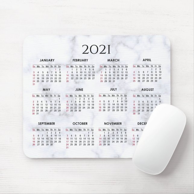 Grey and White Marble | Custom 2021 Calendar Mouse Pad (With Mouse)