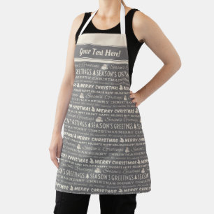 Grey and White Merry Christmas Retro Typography Apron