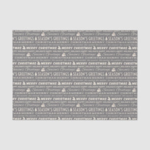 Grey and White Merry Christmas Retro Typography Tissue Paper