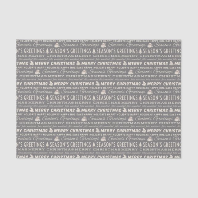 Grey and White Merry Christmas Retro Typography Tissue Paper (Front)