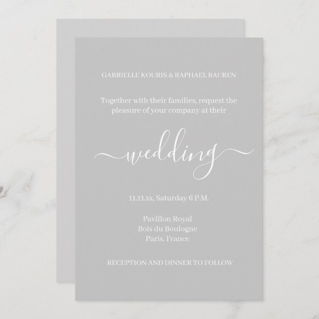 Grey and White Minimalist Elegant Wedding Invitation (Front/Back)