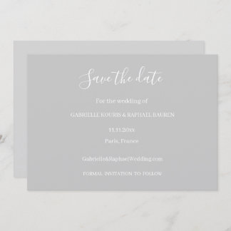 Grey and White Minimalist Save The Date Wedding Invitation