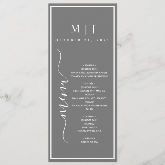 Grey and White Minimalist Wedding Menu (Front)