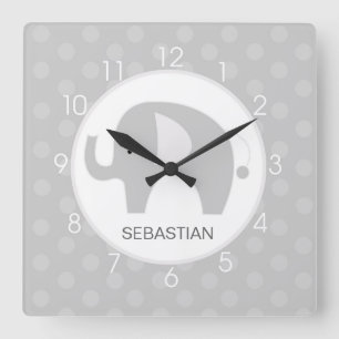 Grey and White Mod Elephant Wall Clock