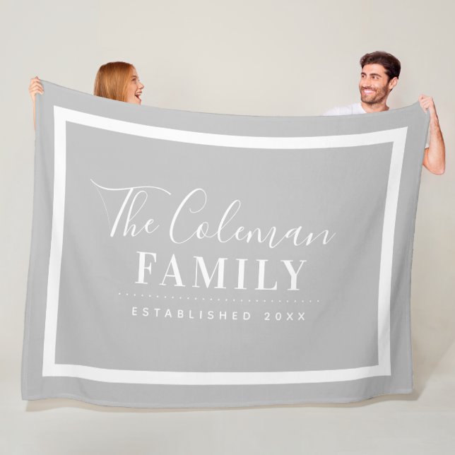 Grey and White Modern Farmhouse Family Monogram Fleece Blanket (In Situ)