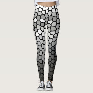 Grey and White Modern Geometric Mosaic Honeycomb Leggings