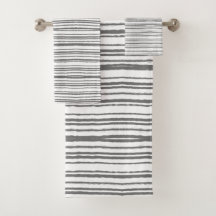 Grey and White Modern Minimalist Striped Towel Set