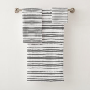 Grey and White Modern Minimalist Striped Towel Set