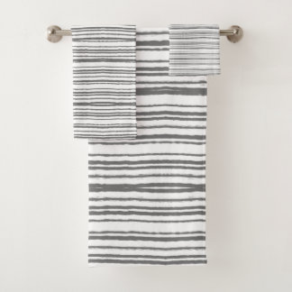 Grey and White Modern Minimalist Striped Towel Set