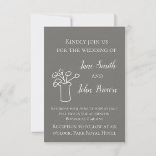 Grey and white modern simple boho flower wedding invitation