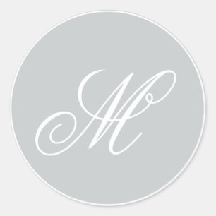 Grey and White Monogram Script Classic Round Sticker
