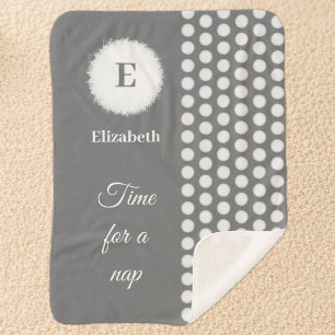 Grey and white monogram time for a nap sherpa blanket