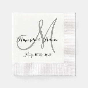 Grey and White Monogram Wedding Paper Napkin
