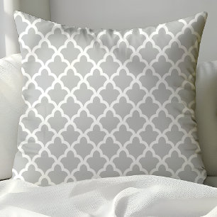 Grey and White Moroccan Pattern Throw Pillows