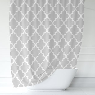 Grey and White Moroccan Quatrefoil Shower Curtain