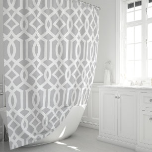 Grey and White Moroccan Trellis Pattern Shower Curtain