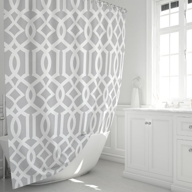 Grey and White Moroccan Trellis Pattern Shower Curtain (Creator Uploaded)