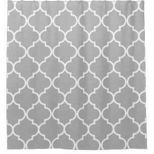 Grey and White Moroccan Trellis Quatrefoil Shower Curtain