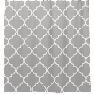 Grey and White Moroccan Trellis Quatrefoil Shower Curtain