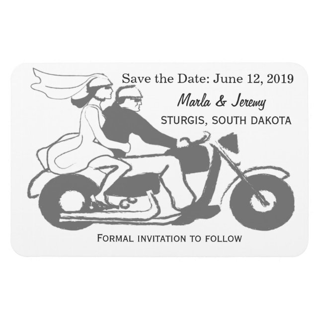 Grey and white motorcycle save the date magnet (Horizontal)