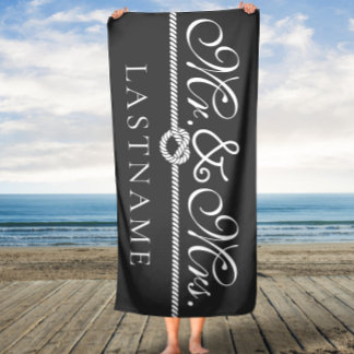 Grey and White Mr. and Mrs. Rope Custom Bath Towel