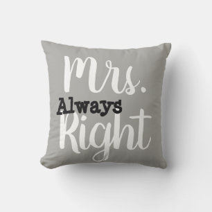 Grey and White Mrs. Right Wife/Girlfriend Cushion