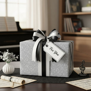 Grey and white Music symbols  Wrapping Paper
