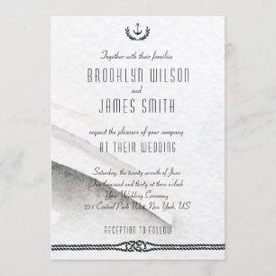 Grey And White Nautical Wedding Invitations