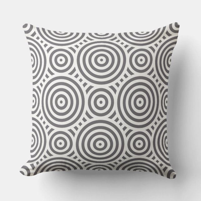 Grey And White Nested Circular Pattern Cushion (Front)