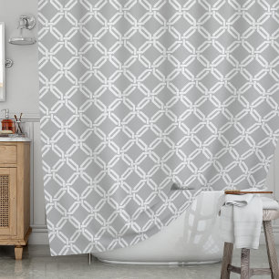 Grey and White Octagon Link Lattice Pattern Shower Curtain