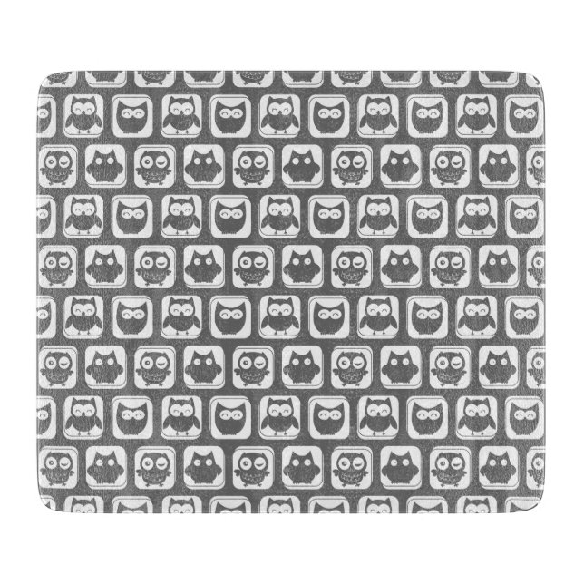 Grey and White Owl Pattern Cutting Board (Front)