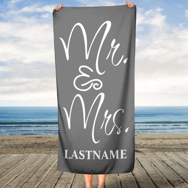 Grey and White Personalised Mr. and Mr Beach Towel (Creator Uploaded)