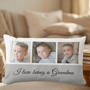 Grey and white photo collage for Grandma Lumbar Cushion