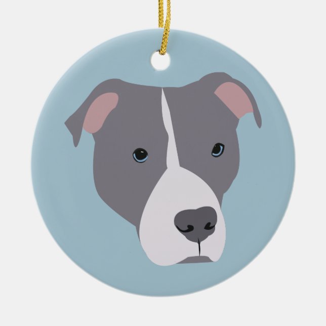 Grey and White Pitbull Ceramic Ornament (Front)