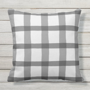 Grey and White Plaid Cushion