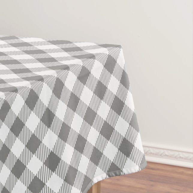 Grey and White Plaid Design Tablecloth (In Situ)