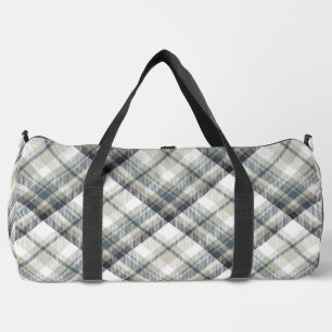 Grey and White Plaid Duffle Bag