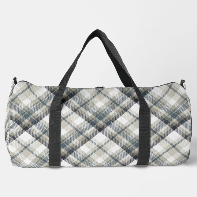 Grey and White Plaid Duffle Bag (Front)