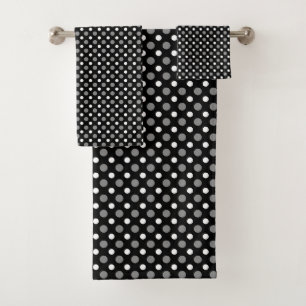 Grey and white polka Dots Bath Towel Set