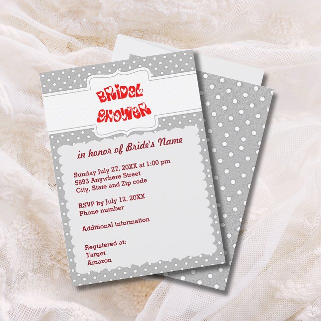 Grey and White Polka Dots Heart Bridal Shower Card (Gray and White Polka Dots Heart Bridal Shower Card)